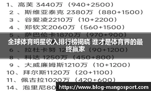 全球体育明星收入排行榜揭晓 谁才是体育界的最终赢家